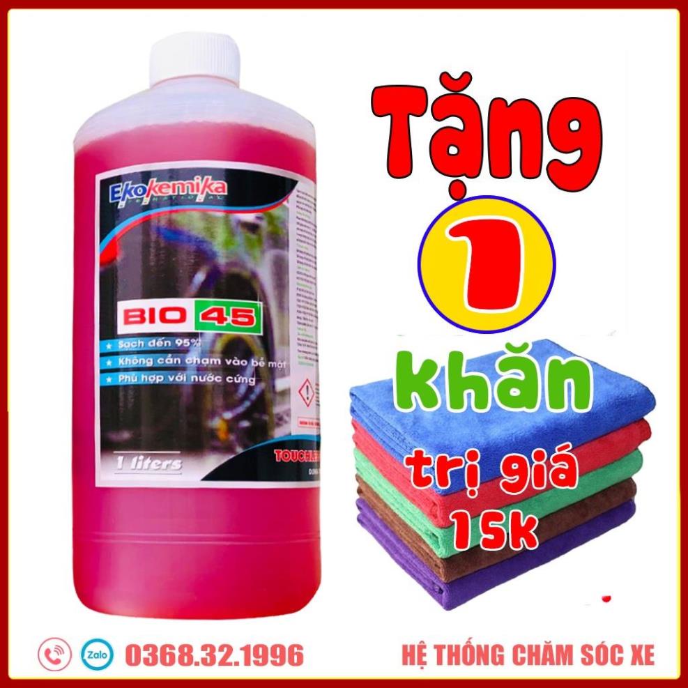 Dung Dịch Rửa Xe Không Chạm - Nước Rửa Xe Ô Tô, Xe Máy Ekokemika - Bio 45 - 1L(hàng chính hãng) TẶNG KHĂN LAU ĐA NĂNG