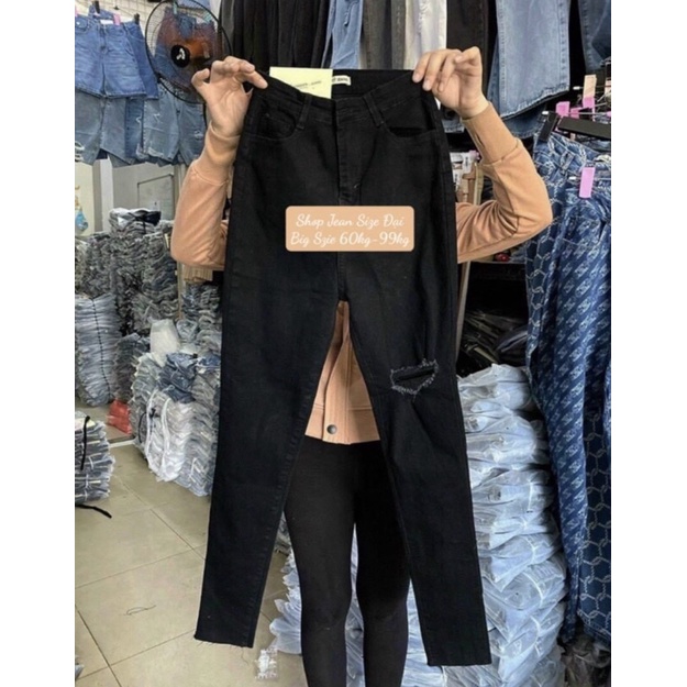 Quần jean Nữ Skinny Đen/Xám  Rách Cào Tròn Tua Lai Co Giãn Lưng Siêu Cao