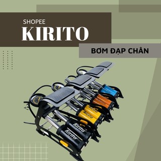 Bơm đạp chân 2 ống KIRITO dành cho xe đạp ô tô xe máy có đồng hồ đo áp suất