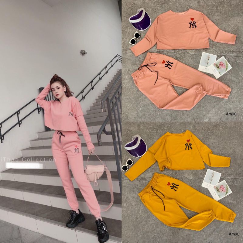 Sét Bộ ÁO CROPTOP NY + QUẦN DÀI NY  GB  Phong Cách Trẻ Trung Sành Điệu Thời Trang Nữ