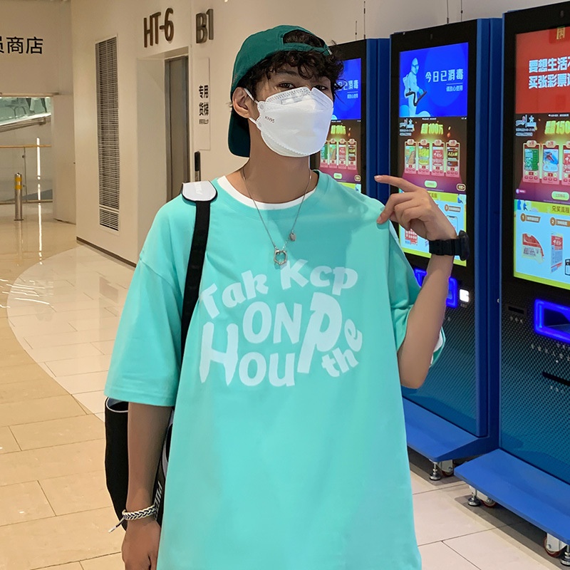 Áo Thun Tay Ngắn Dáng Rộng In Chữ Phong Cách Hong Kong Thời Trang Mùa Hè Cho Nam