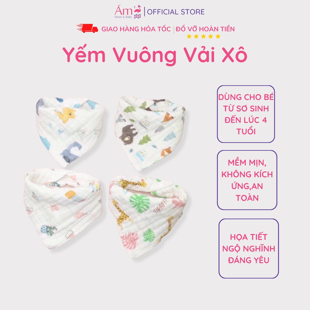 Yếm Ăn Dặm Vải Xô Ấm Baby Hình Vuông Giữ Ấm Siêu Mềm An Toàn Nâng Niu Da Cho Bé