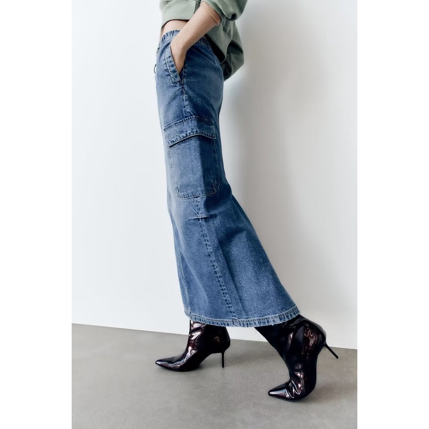 Zara Chân Chân Váy denim Lưng Cao Thời Trang Mùa Thu Dành Cho Nữ 8197200