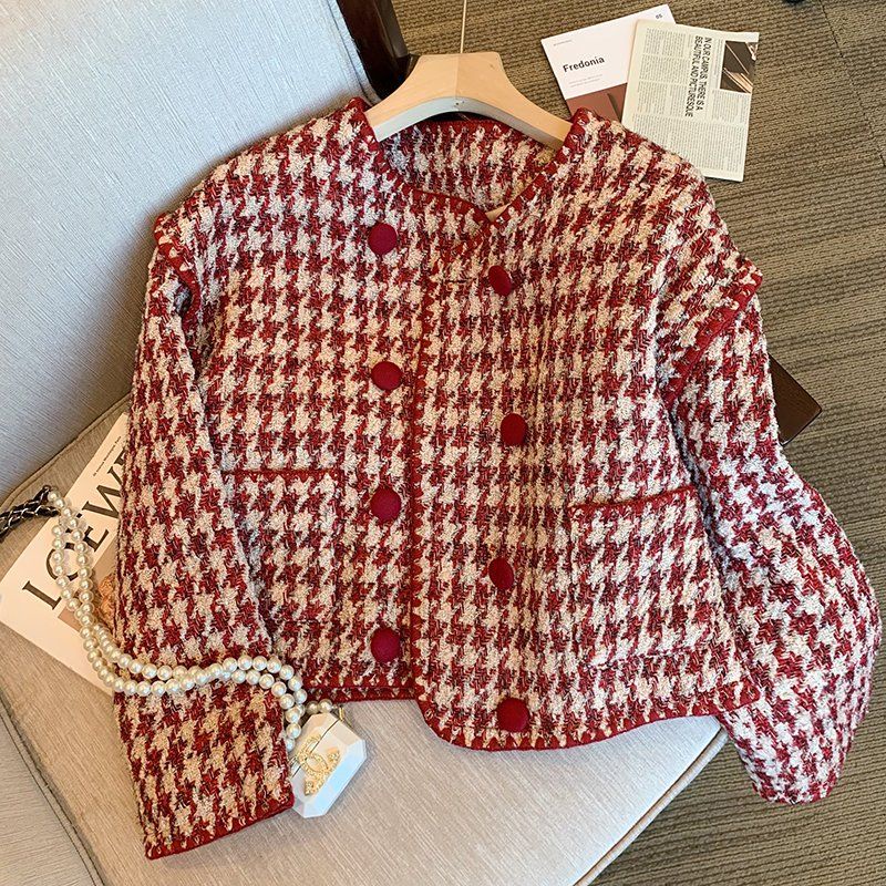 Áo Khoác Họa Tiết Houndstooth Dáng Rộng Phong Cách Hàn Quốc Thời Trang Xuân Thu Mới 2022