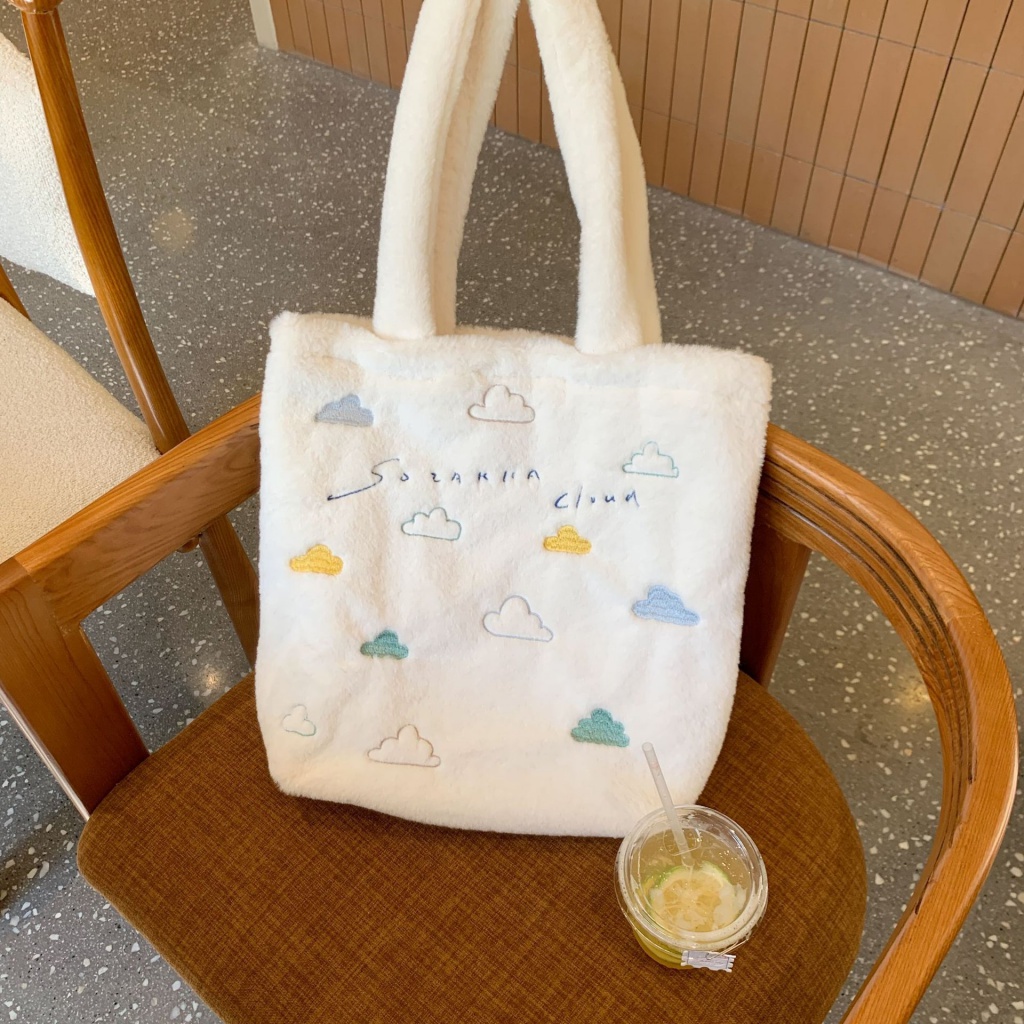 Túi Đeo Vai Bằng Vải Canvas Thêu Hình Đám Mây Kích Thước 30 X 10 X 35