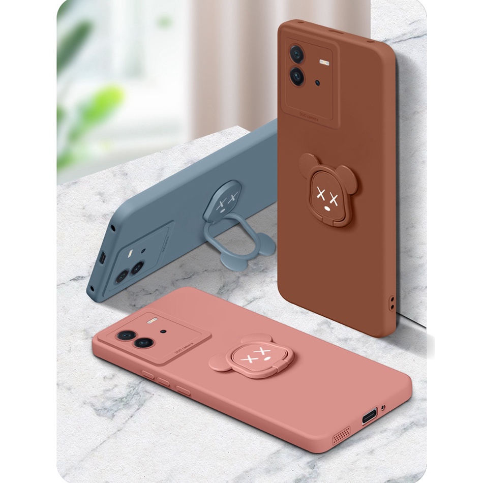 Ốp Điện Thoại Silicon Dẻo Kèm Giá Đỡ Hình Gấu Cho iPhone 14 13 12 11 Pro MAX Mini X XR XS MAX 6 6S 7 8 Plus SE 2020 2022