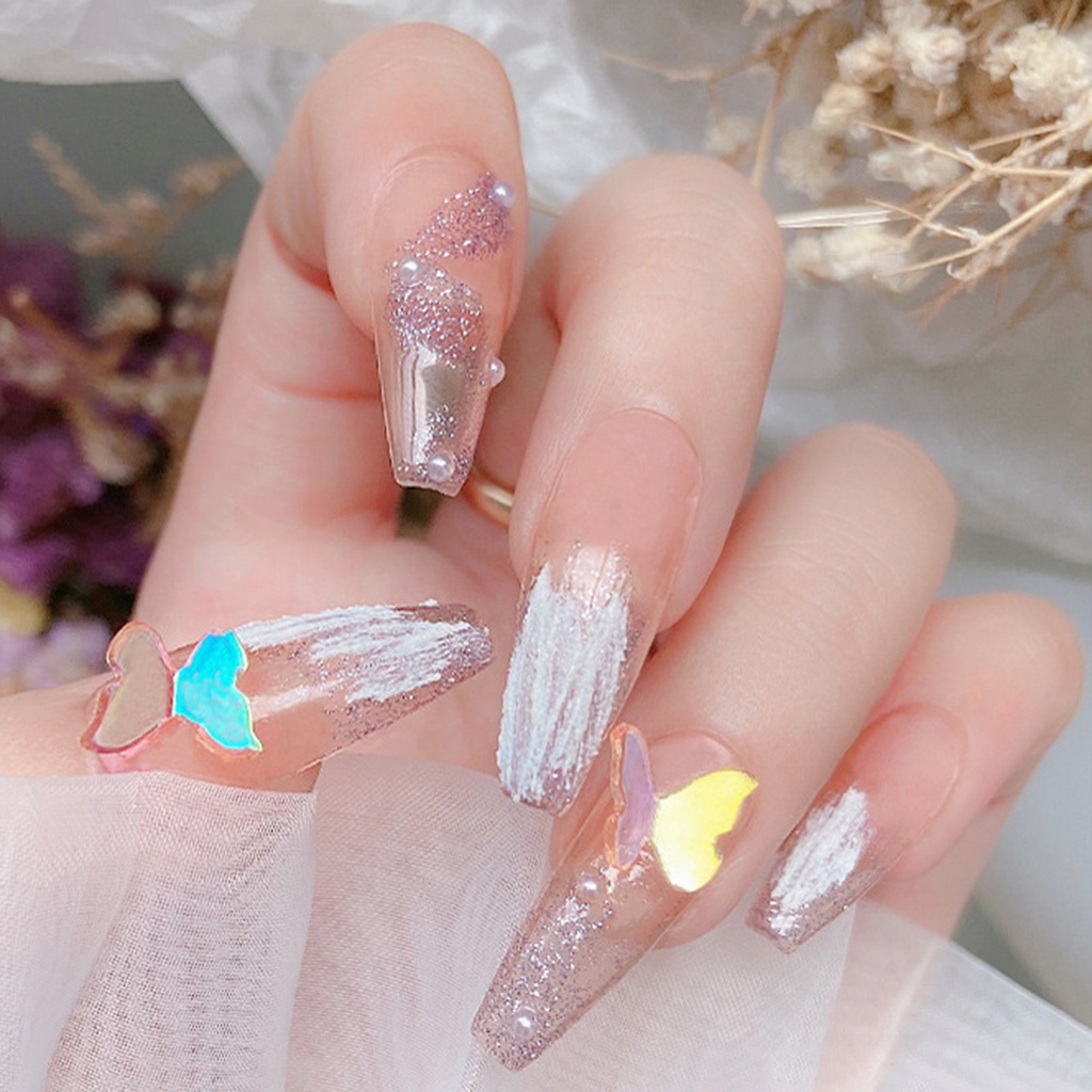 Set 30 Phụ Kiện Trang Trí Móng Tay Hình Bướm 3D Bằng Acrylic Không Phai Màu Holographic