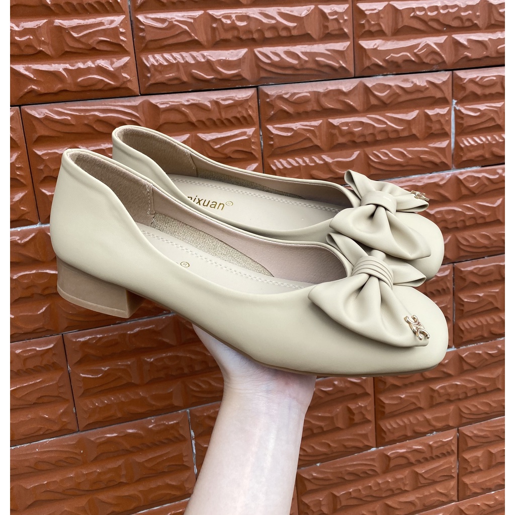 Giày Búp Bê Nữ hàng xịn da mềm kiểu nơ cực sang màu trắng kem, đen, nude size 35-39 - 8519-2👠👠
