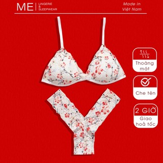  Bộ đồ lót ren áo bra mút mỏng không gọng quần chữ Y hoa đào ngọt ngào gợi cảm cao cấp Me Me lingerie & Sleep wear 