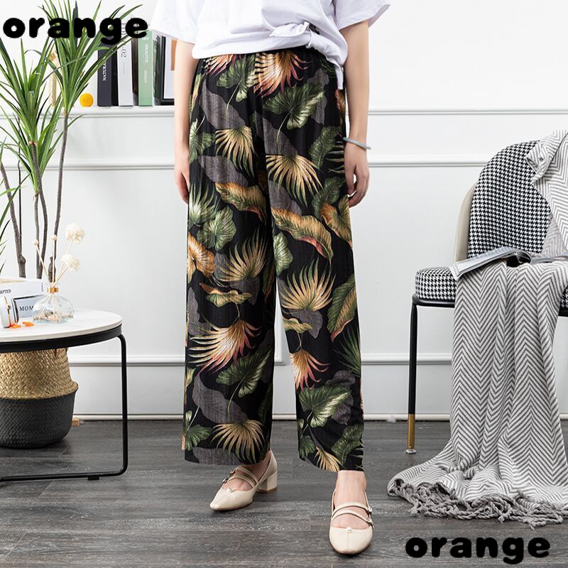 Quần Dài Đến Mắt Cá Chân Dáng Rộng Bằng Lụa Lạnh Mỏng Lưng Cao Họa Tiết Kẻ Sọc Thời Trang Mùa Hè Cỡ Lớn Dành Cho Mẹ