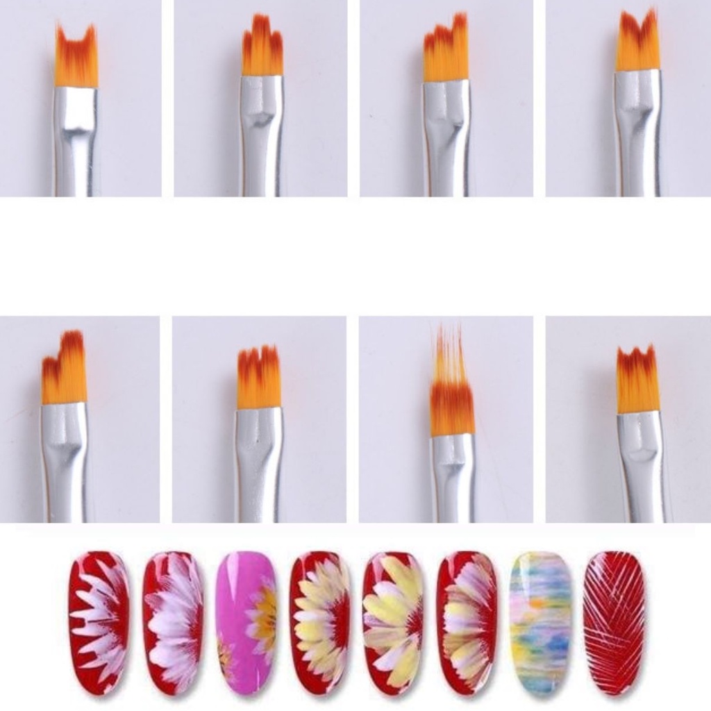 Bộ cọ vẽ móng tay nail 8 cây , Cọ vẽ hoa cúc trang trí móng nail sét cao cấp