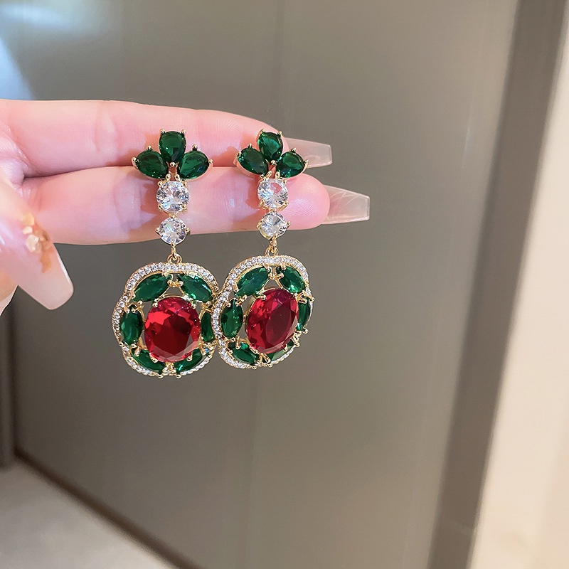 Bông Tai Hình Hoa Đính Đá Zircon Nhiều Màu Thời Trang Cao Cấp Sang Trọng