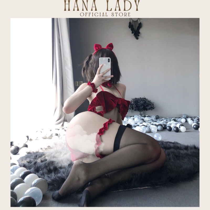 Bộ đồ lót cosplay thỏ duyên dáng gợi cảm chất nhung mềm mịn Hana Lady C253