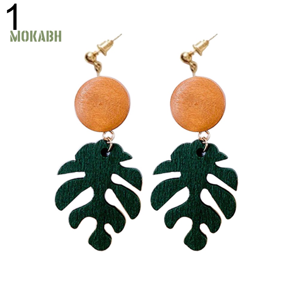 Bông Tai Hình Chiếc Lá Bằng Gỗ Phong Cách Bohemian Dành Cho Nữ