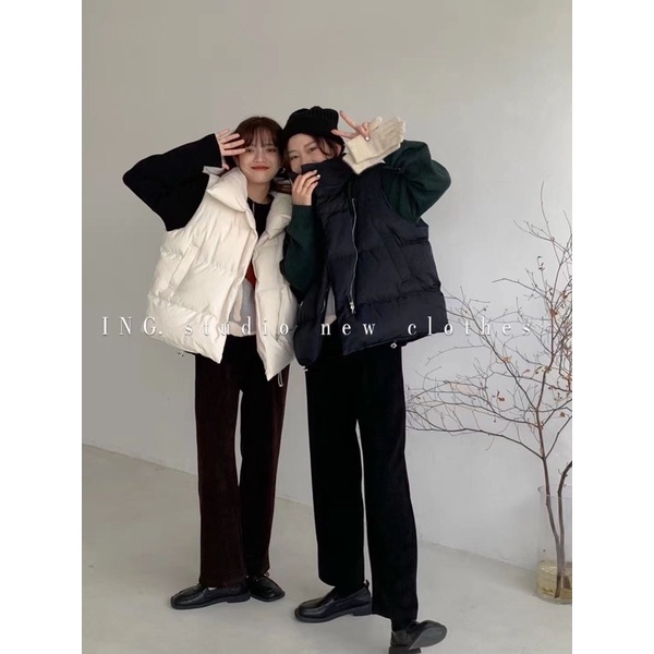 Áo khoác phao gile khoá kéo có túi mùa đông phong cách Hàn Quốc
