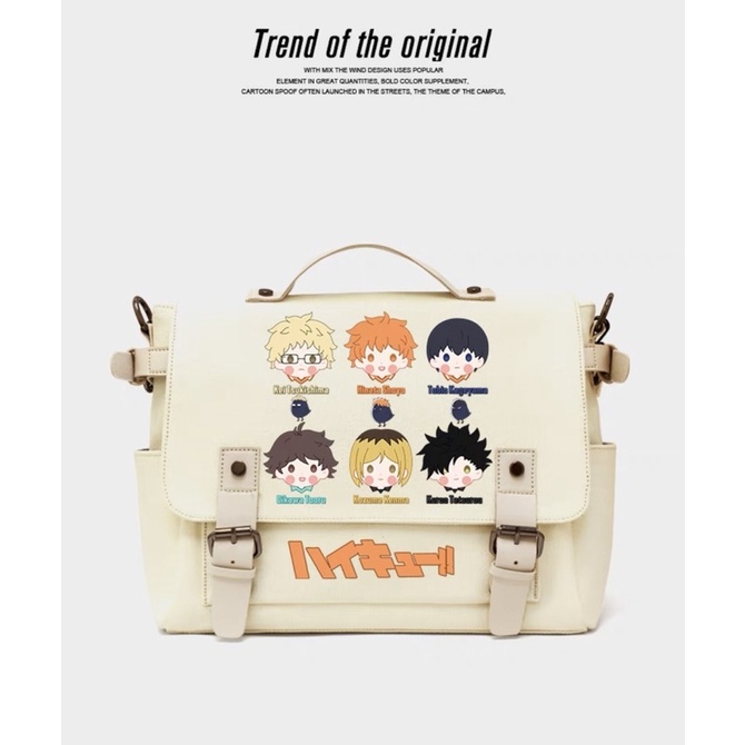 Túi vải đeo chéo kaki Anime Haikyuu Vua bóng chuyền, cậu bé bóng chuyền