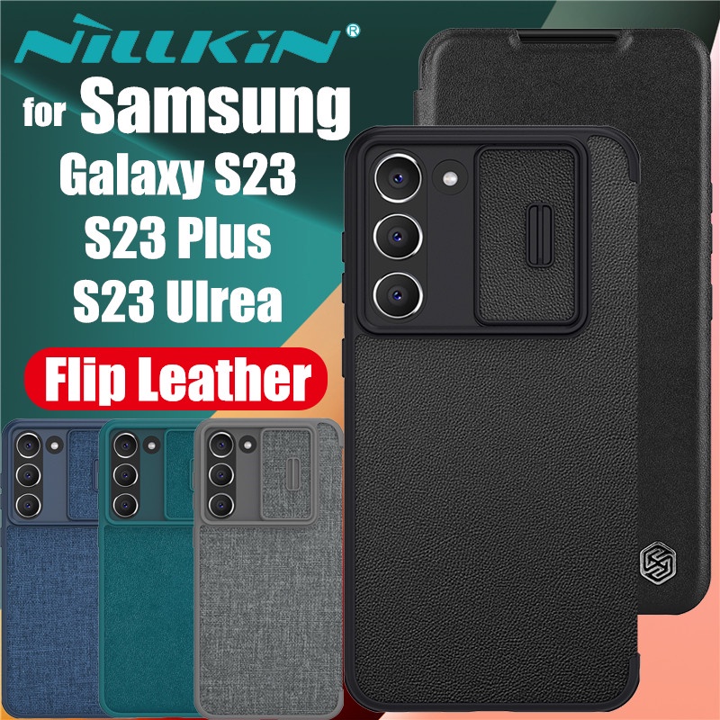Ốp Điện Thoại Nillkin Bằng Da Có Nắp Trượt Bảo Vệ Ống Kính Máy Ảnh Cho Samsung Galaxy S23 Ultra Plus