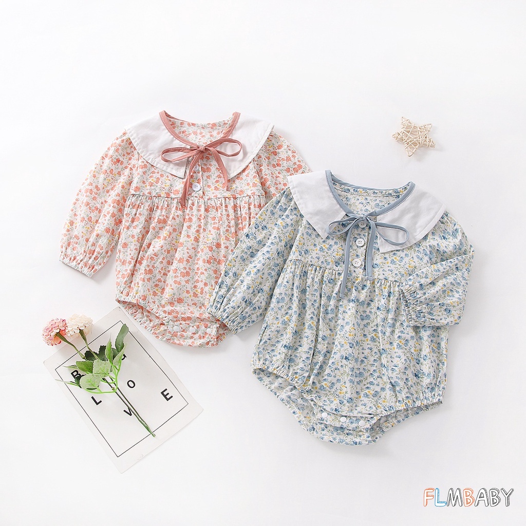 Bộ Áo Liền Quần Tay Dài In Hoa Xinh Xắn Cho Bé Gái Từ 0-2 Tuổi