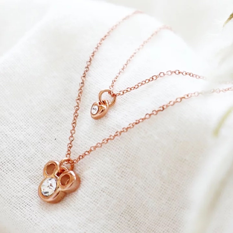 Dây chuyền 2 tầng Disney collab Swarovski mạ vàng hồng 18k