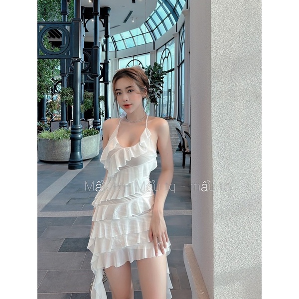 Váy body 2 dây lưới bèo tua rua
