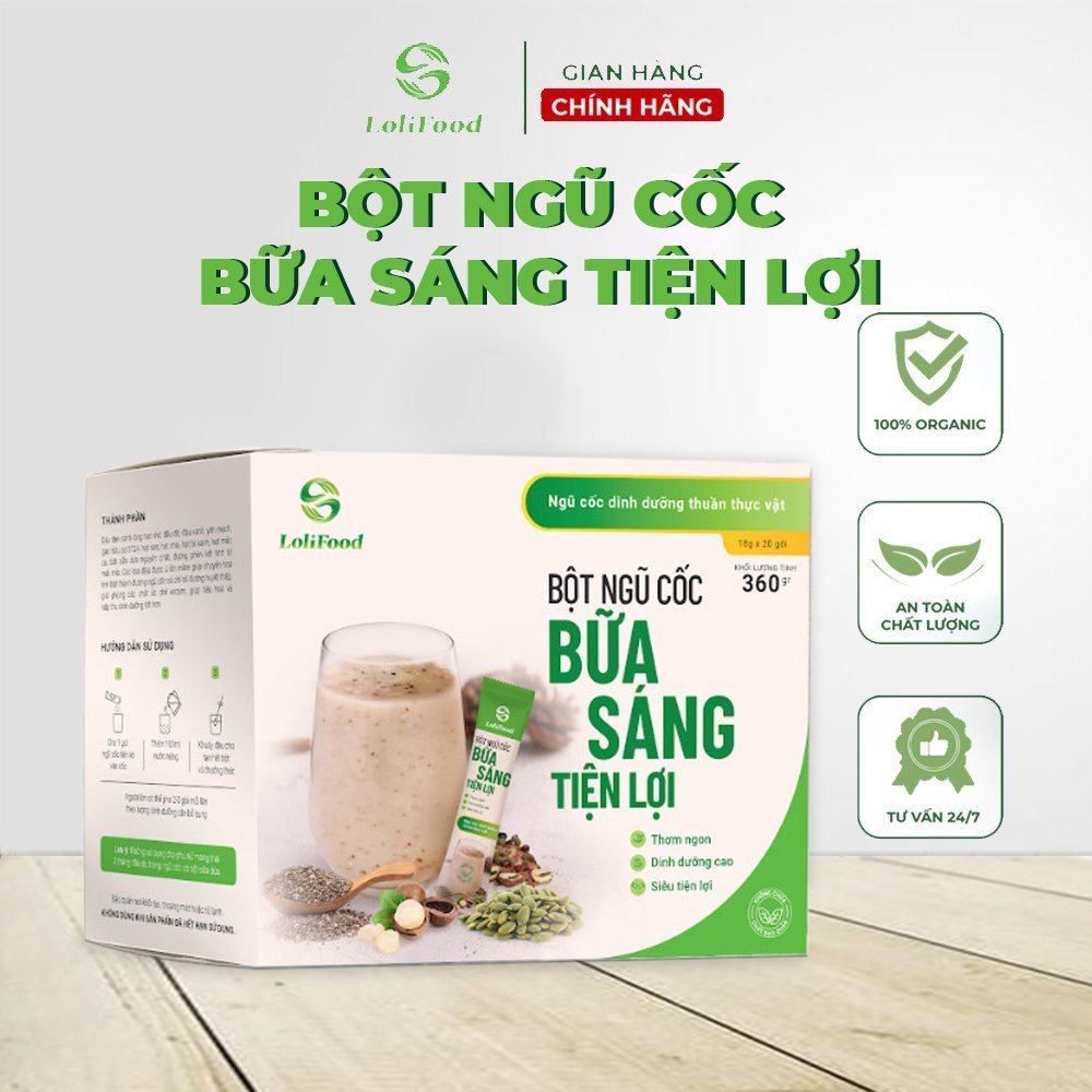 Bột ngũ cốc bữa sáng tiện lợi (Ngũ cốc LOLIFOOD) Hộp 20 gói - Dùng Cho Bữa Ăn Sáng Bận Rộn, Bữa Phụ Cân Bằng
