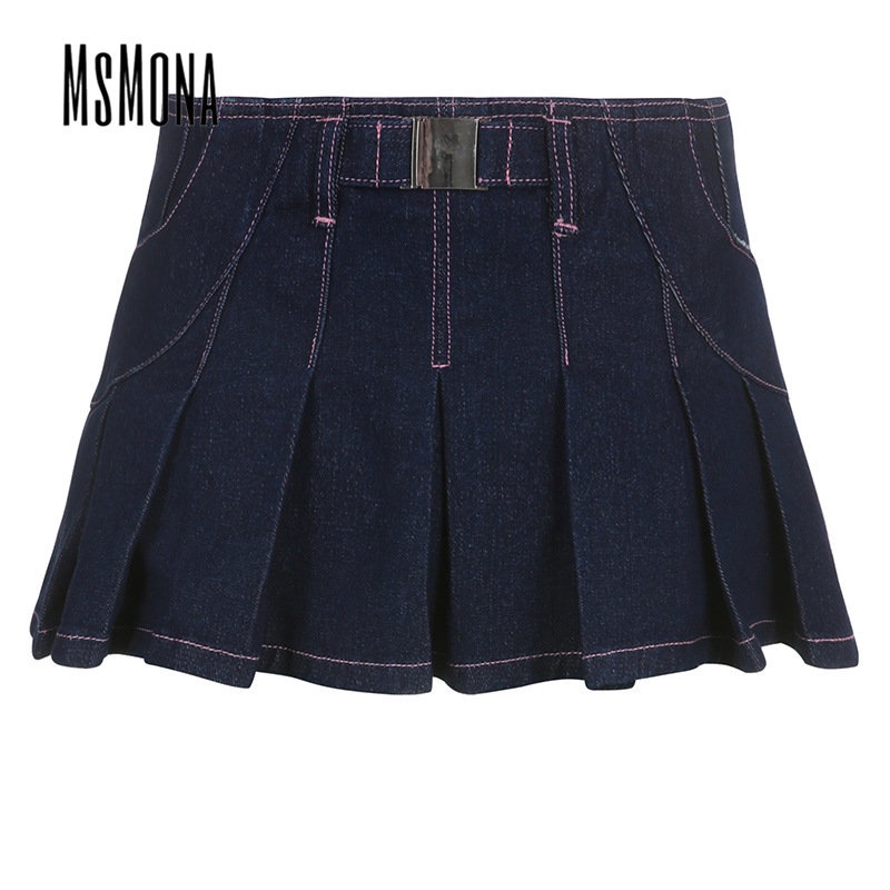 MsMona Chân Váy Mini Lưng Thấp Màu Trơn Cài Khóa Kim Loại Thời Trang 2023 Quyến Rũ Cho Nữ