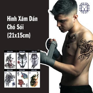 [Loại Ngắn Ngày] Hình Xăm Dán Chó Sói Chụp Ảnh, Đóng Phim, Dễ Dàng Tẩy Xóa - Dùng 2-5 Ngày (21x15 cm)