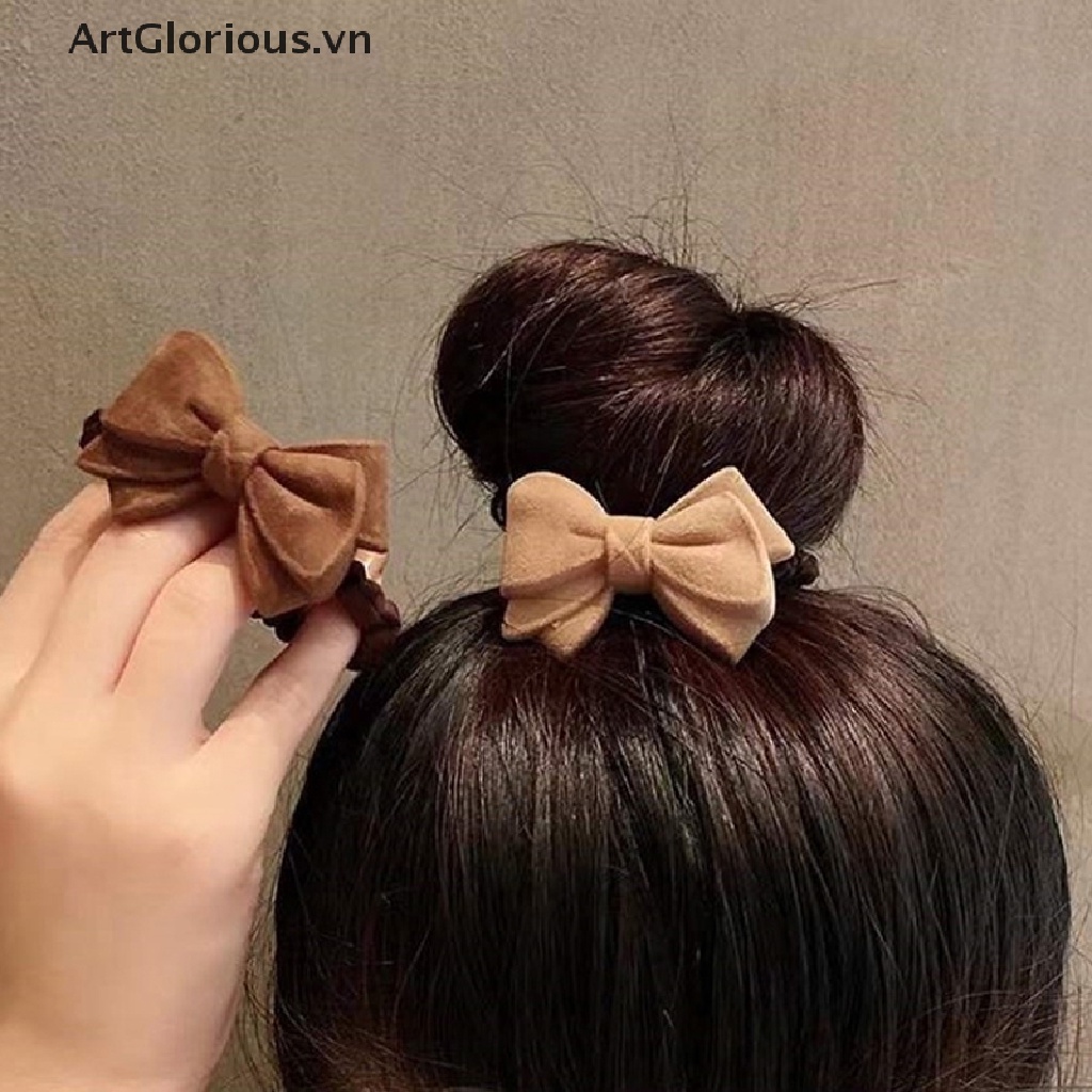 Dây Buộc Tóc Đuôi Ngựa Co Giãn Hình Trái Tim Màu Cà Phê Nghệ Thuật Thời Trang Mùa Đông Cho Thanh Thiếu Niên