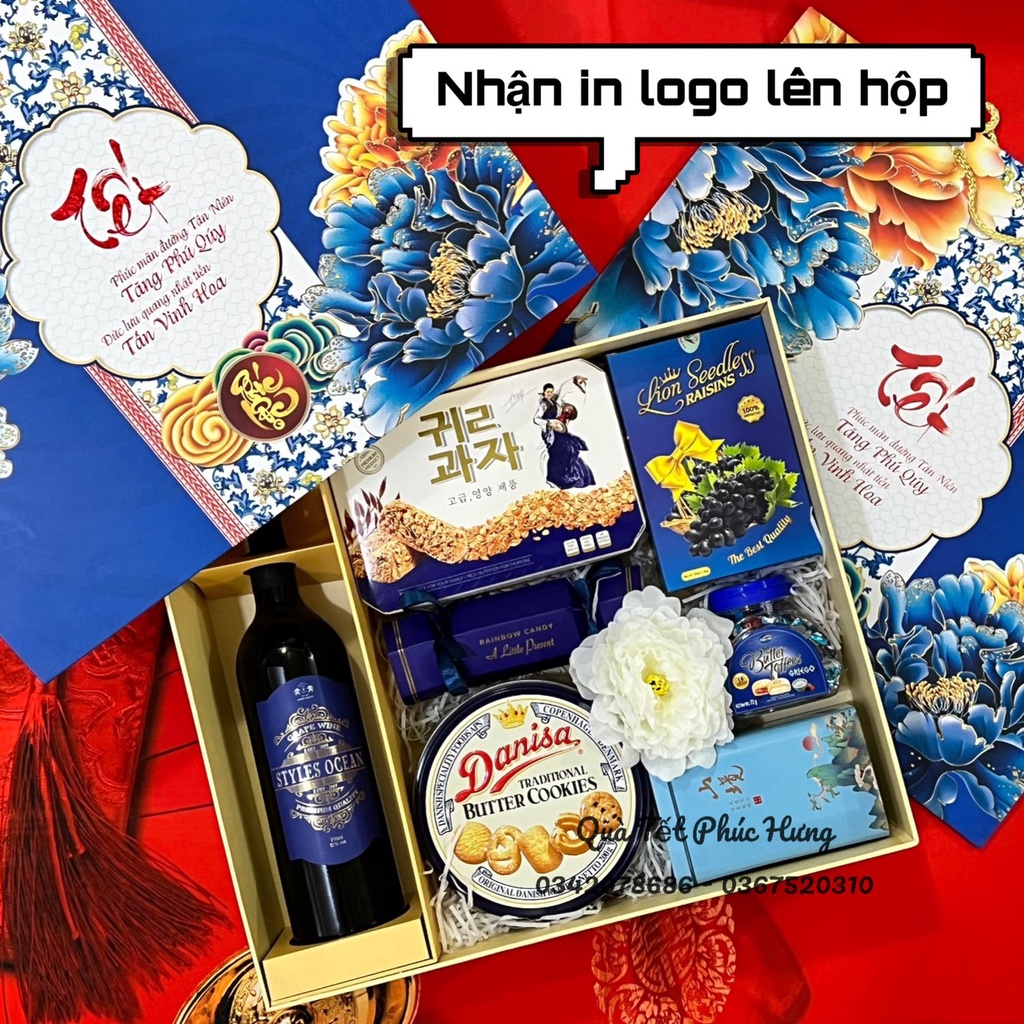 Giỏ Quà Tết 2023 Cao Cấp set 7 món LỘC PHÁT sang trọng Hộp Quà Kèm Túi