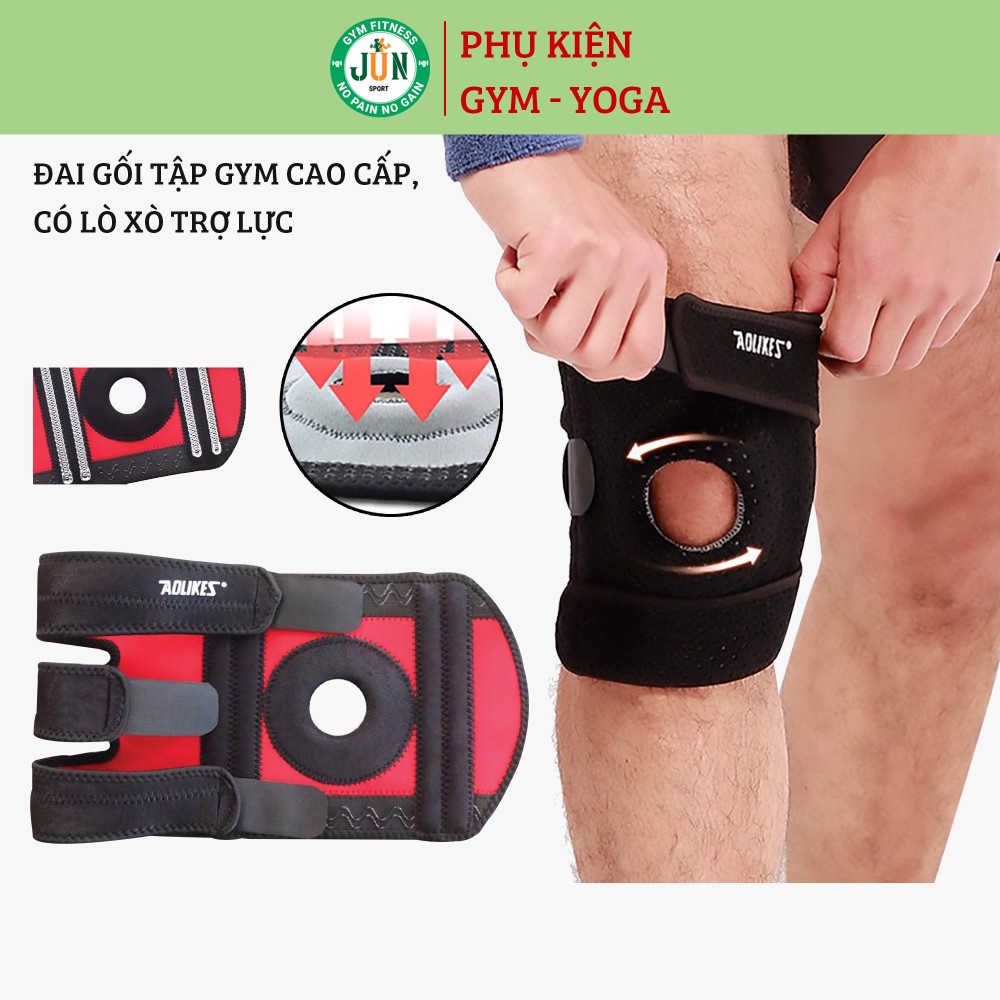 Đai gối Squat cao cấp Jun Sport Bịt gối tập gym có lò xo trợ lực