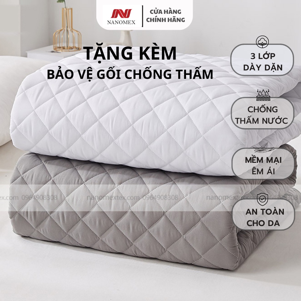 Tấm bảo vệ nệm chống thấm 3 lớp trần bông Nanomex tiêu chuẩn khách sạn 5 sao an toàn cho da, không nóng bí, sột soạt
