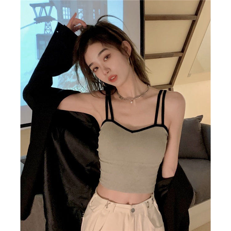 QKOOLE  Áo Croptop Hai Dây Dáng Ôm Phong Cách Hàn Quốc Thời Trang Cho Nữ