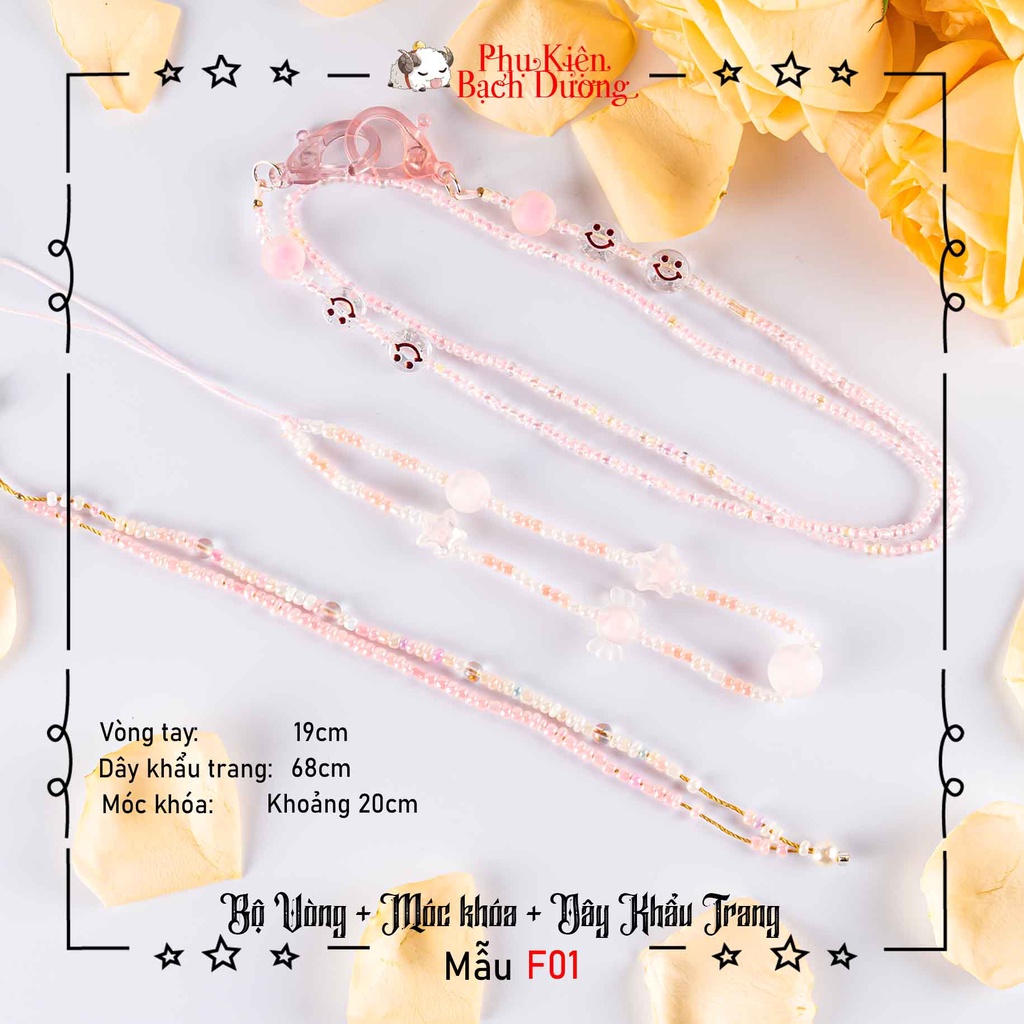 Bộ Dây Đeo Khẩu Trang + Móc Khóa + Vòng Tay Làm Thủ Công Bằng Hạt Cườm - Màu Sắc Trẻ Trung - Giá Học Sinh Sinh Viên