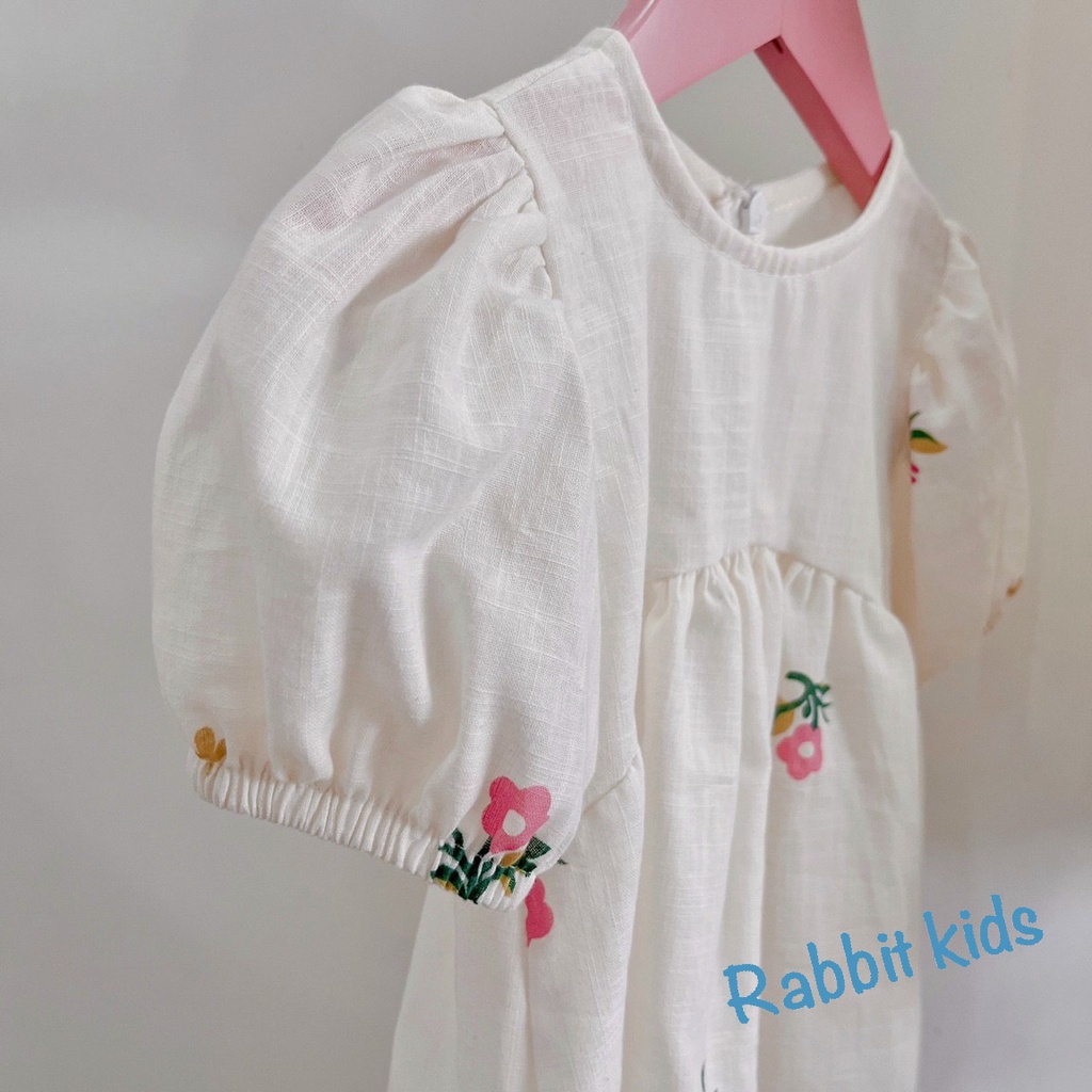 Váy Size Đại Cho Bé 8-40kg💝FREESHIP💝 Rabbit Kids-Đầm Mùa Hè Đi Học Bé Gái Chất Linen Tưng In Hoa Dáng Babydoll Dễ Thương