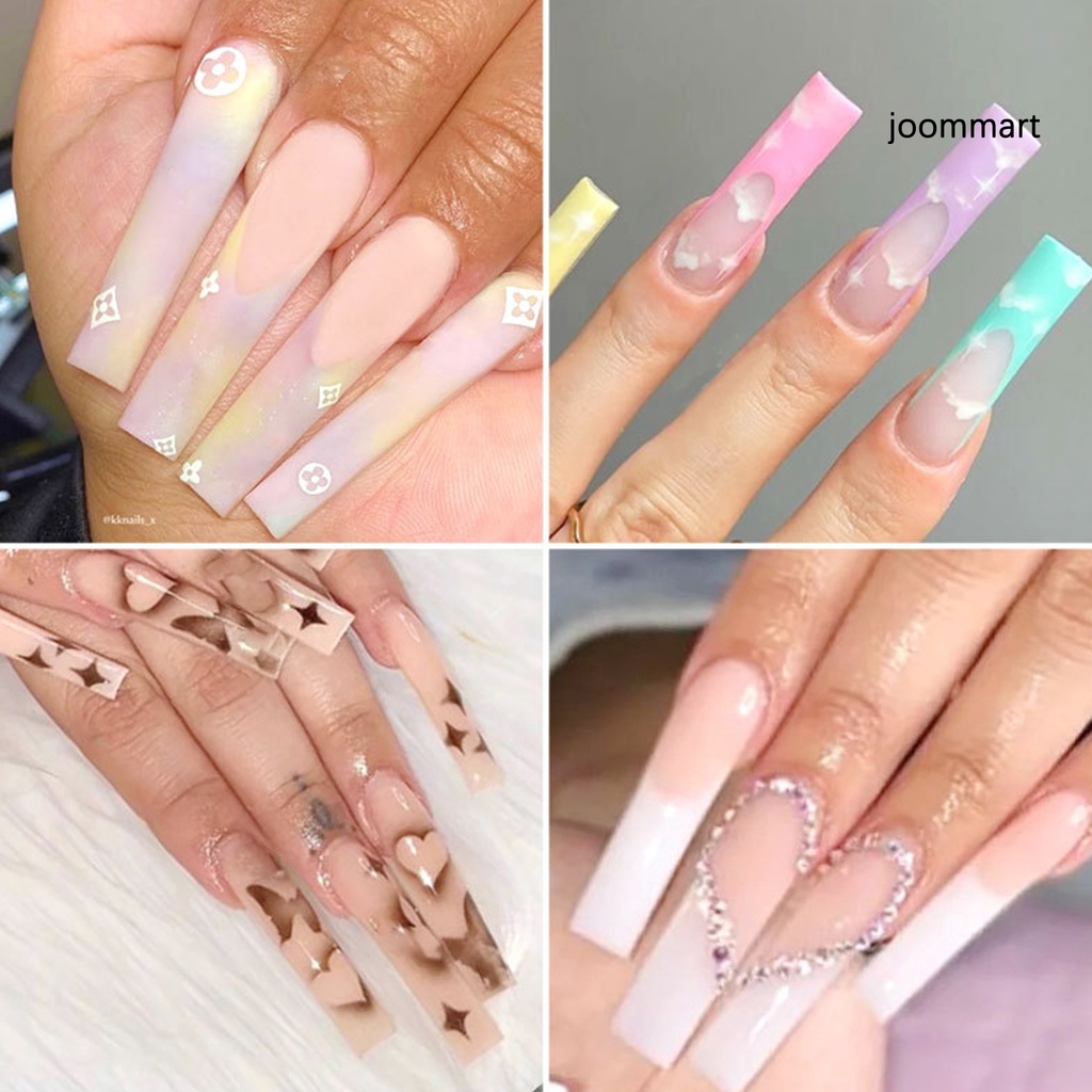 Hộp 240 Móng Tay Giả Trong Suốt Hình Ống Cong Chữ C