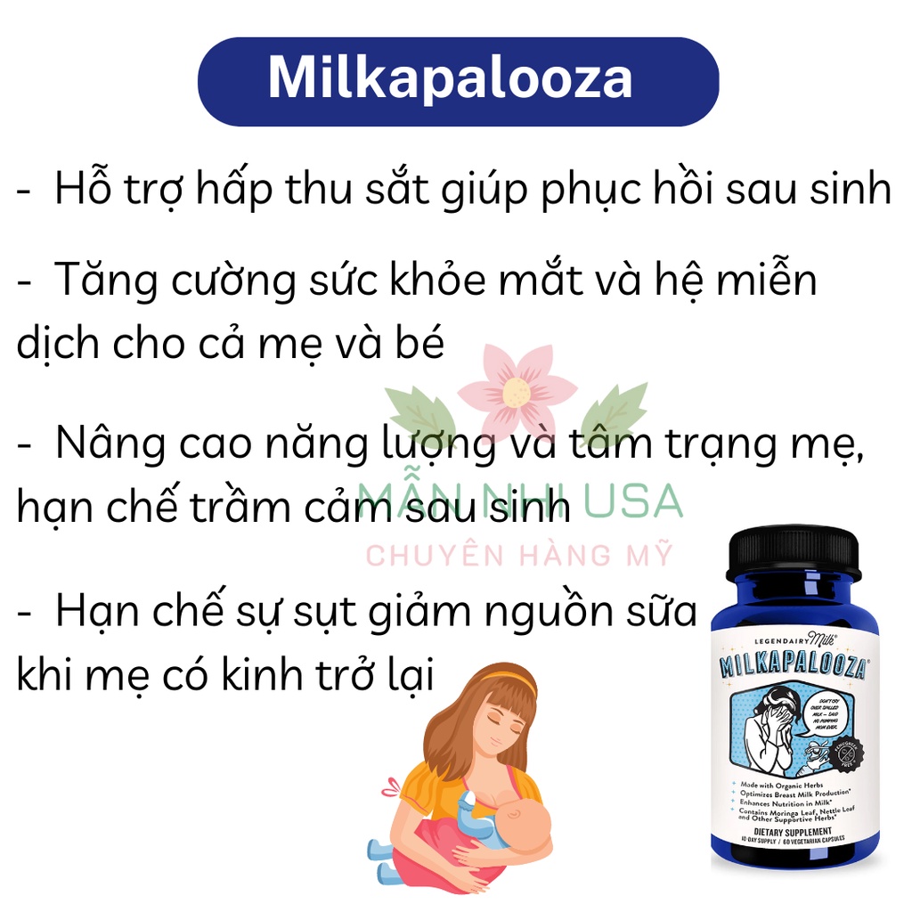 Viên uống lợi sữa hữu cơ Legendairy Milk tăng kích sữa và chất lượng sữa mẹ 60 viên.