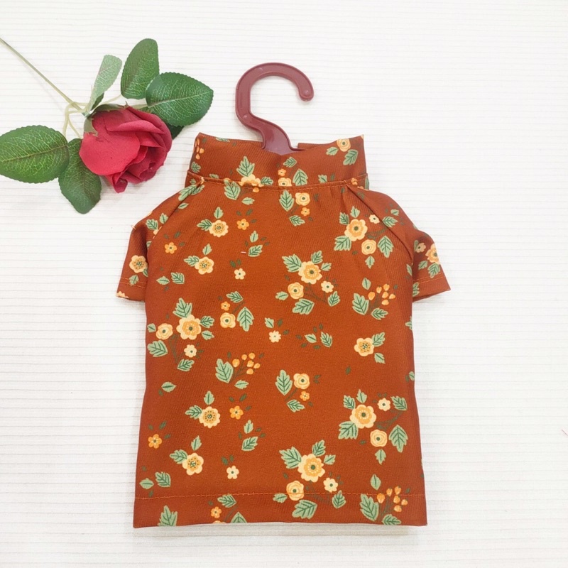 ÁO DÀI TẾT NÂU HỒNG HOA NHÍ thời trang dành cho thú cưng, Đồ mặc tết dành chó chó mèo LaLi Petfashion
