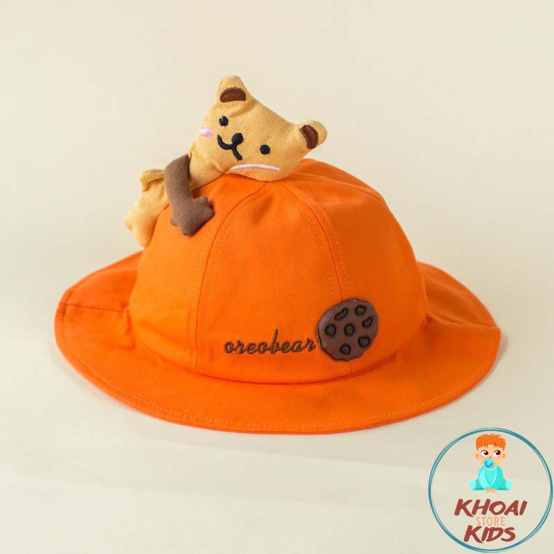 Mũ tai bèo kèm gấu TEDDY, mũ vành tròn dễ thương cho bé gái