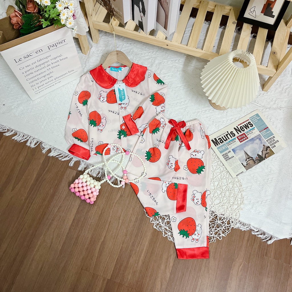 Đồ Bộ Bé Gái Mặc Nhà dài tay cao cấp Pijama Lụa Cao Cấp Cho Bé