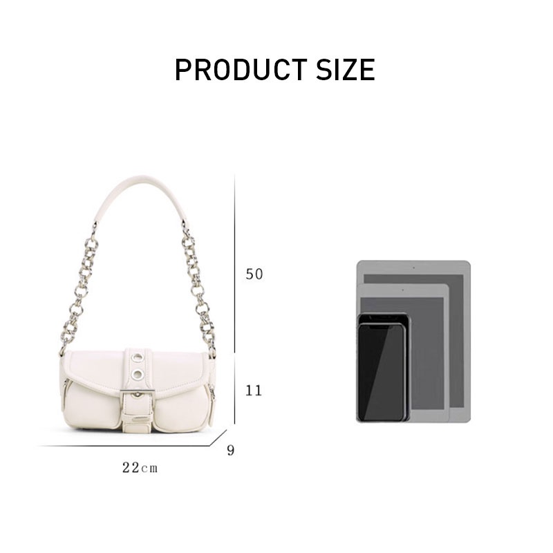 Mischa Túi Xách Da PU Màu Trơn Phối Dây Xích Đeo Vai Phong Cách niche Cổ Điển Dễ Phối Đồ Thời Trang