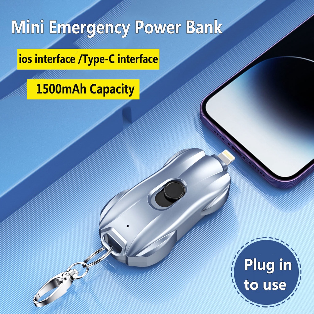 Sạc Dự Phòng Không Dây 1500mAh Siêu Mỏng Có Móc Khóa Cho Iphone Type-C