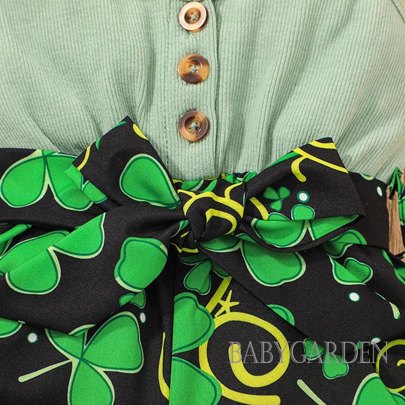 Áo Liền Quần Mùa Hè Không Tay Có Nút Gài In Hình Shamrock Cho Bé Gái 3-24 Tháng Tuổi