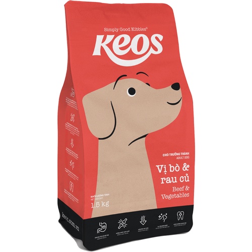 [Petto House] Thức ăn cho chó trưởng thành vị bò và rau củ Keos beef and vegetables 1,5kg tiêu chuẩn