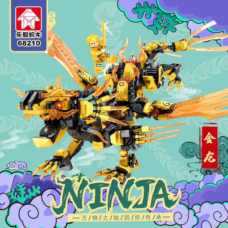HBT ninjago Phantom Vàng Hai Đầu Rồng Ninja Xếp Hình Hội Khối Xây Dựng Trẻ Em Bé Trai Đồ Chơi HBT222