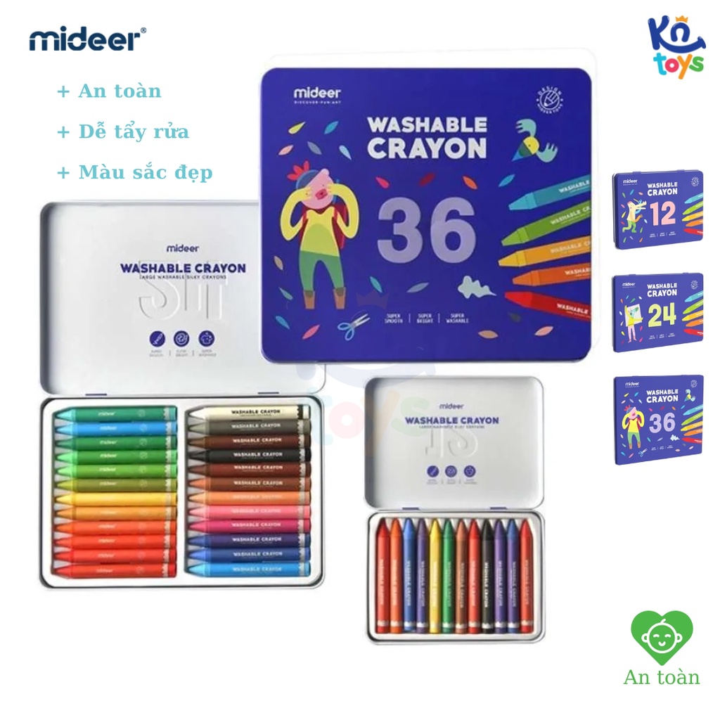 Bút Sáp Màu Tập Tô An Toàn Dễ Tẩy Tửa Mideer Washable Crayon