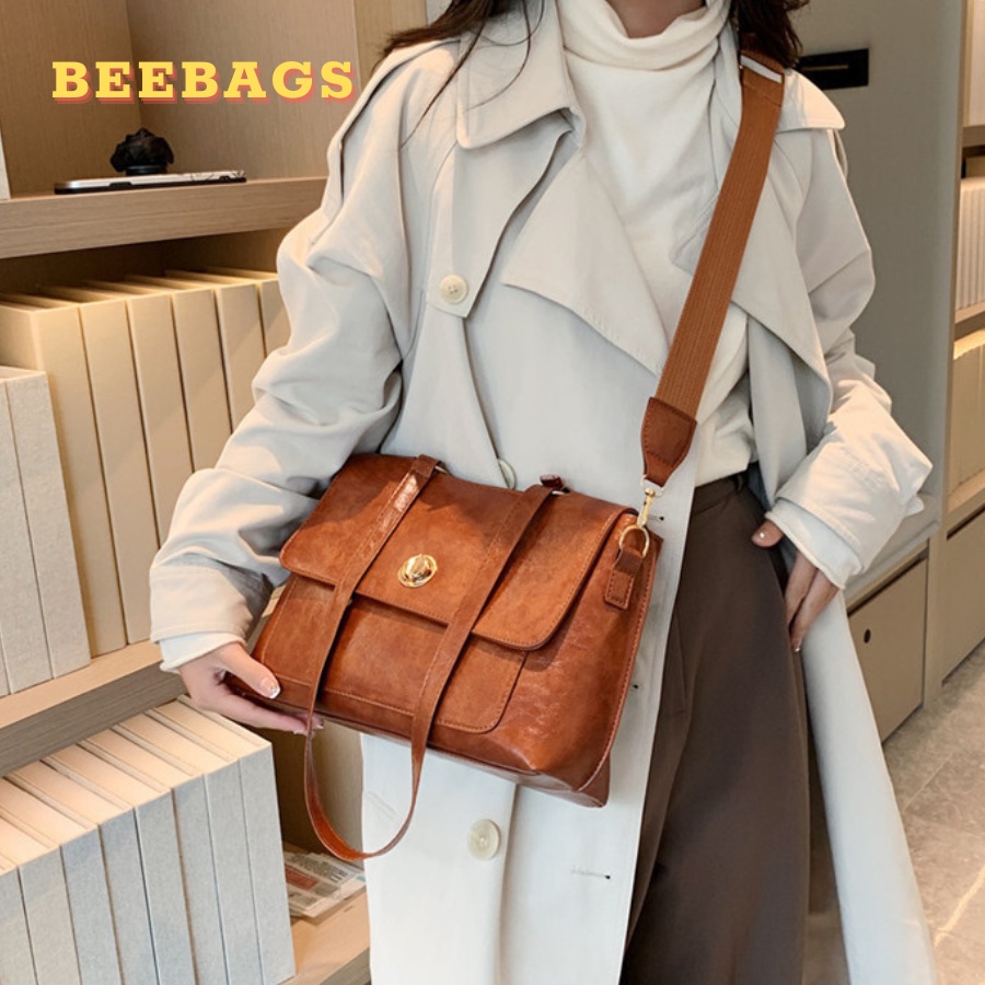 Túi Da Đeo Vai Đeo Chéo Nhiều Ngăn Tiện Lợi Màu Đen, Nâu | TX87 | Túi Xách Da Đeo Chéo Basic Dễ Phối Đồ Đi Học Đi Làm