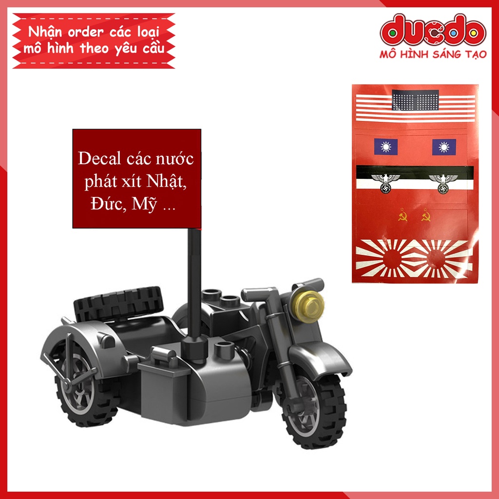 Xe Moto 3 bánh trang bị vũ khí của phát xít Đức, Nhật - Đồ chơi Lắp ghép Xếp hình Mô hình Mini Minifigures lính Army WW2