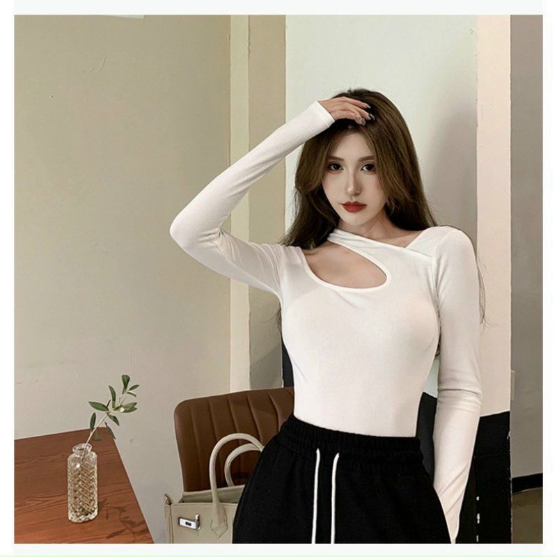 Áo thun chéo cổ tay dài hở ngực siêu hot_ sang chảnh (A15