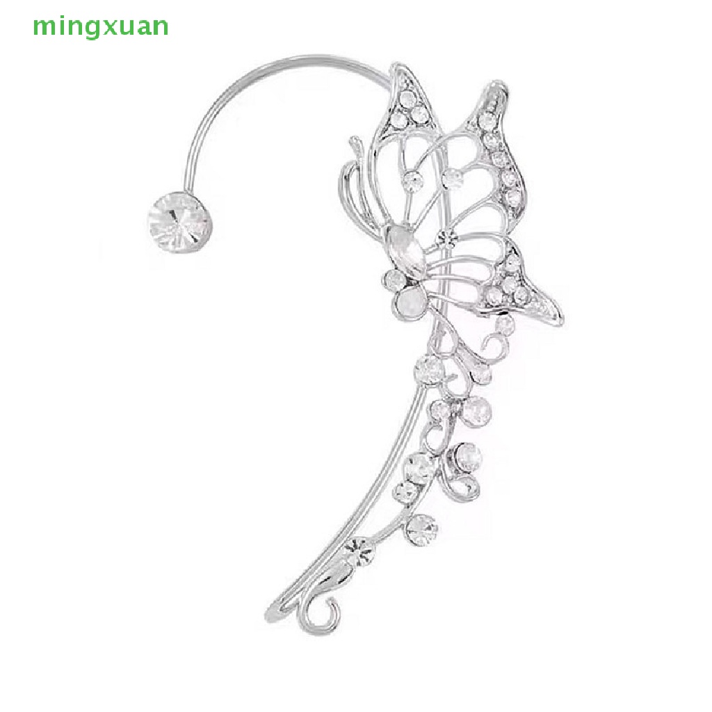 Bông Tai Kiểu Kẹp Hình Bướm Đính Pha Lê Lấp Lánh Thời Trang Cho Nữ