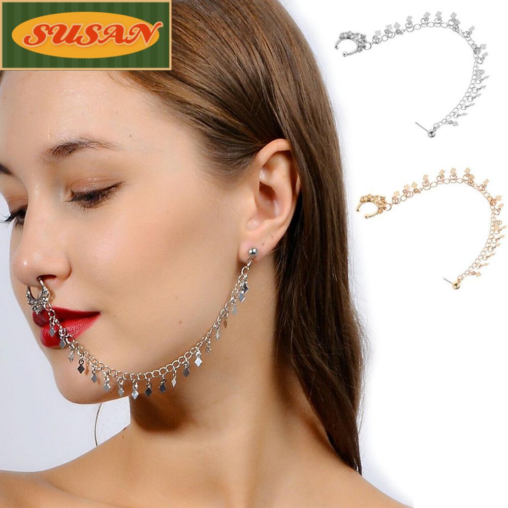 Nhẫn Septum Giả SUSANS|Khuyên Tai Dạng Vòng Phối Dây Xích Thời Trang